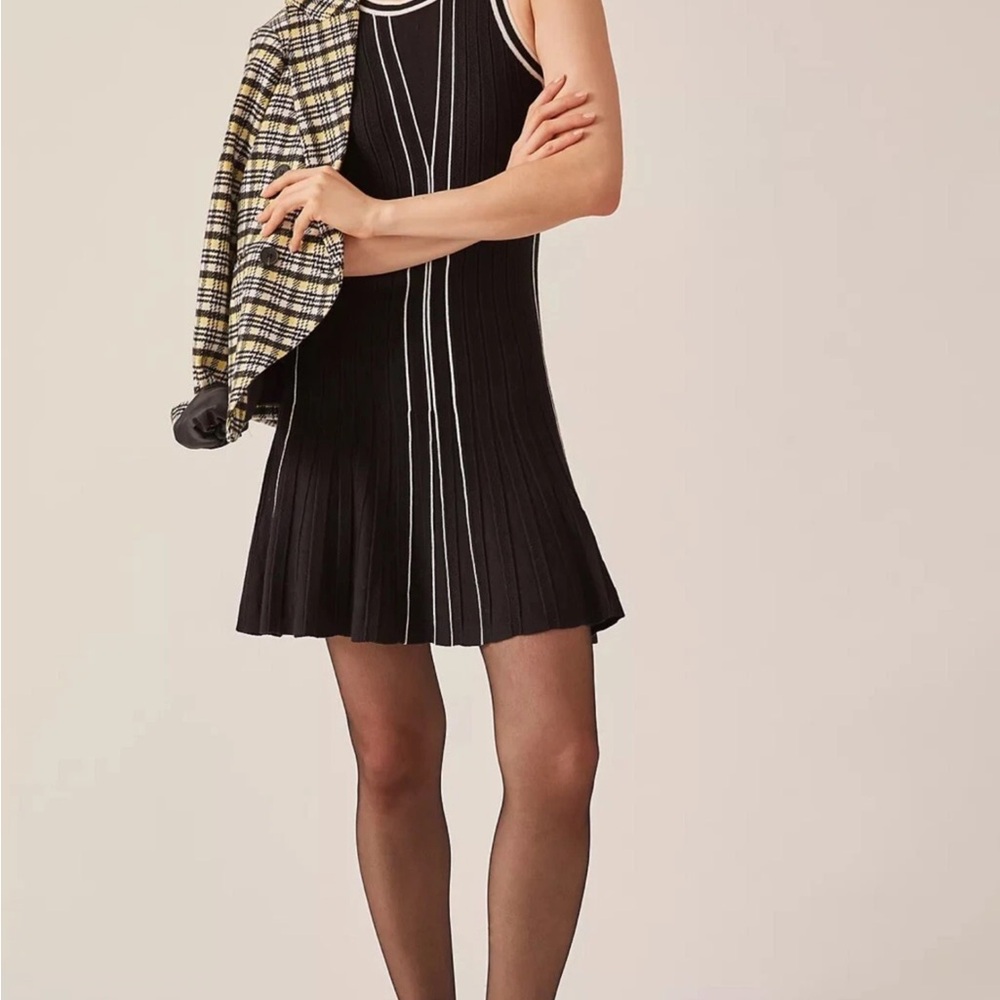 Anthropologie black sleeveless pointelle fit/flare cutout sweater dress NWT L